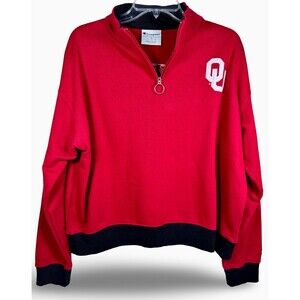 Oklahoma Sooners 1/4 zip Pullover SweatShirt Champion Womens XL Embordered Back